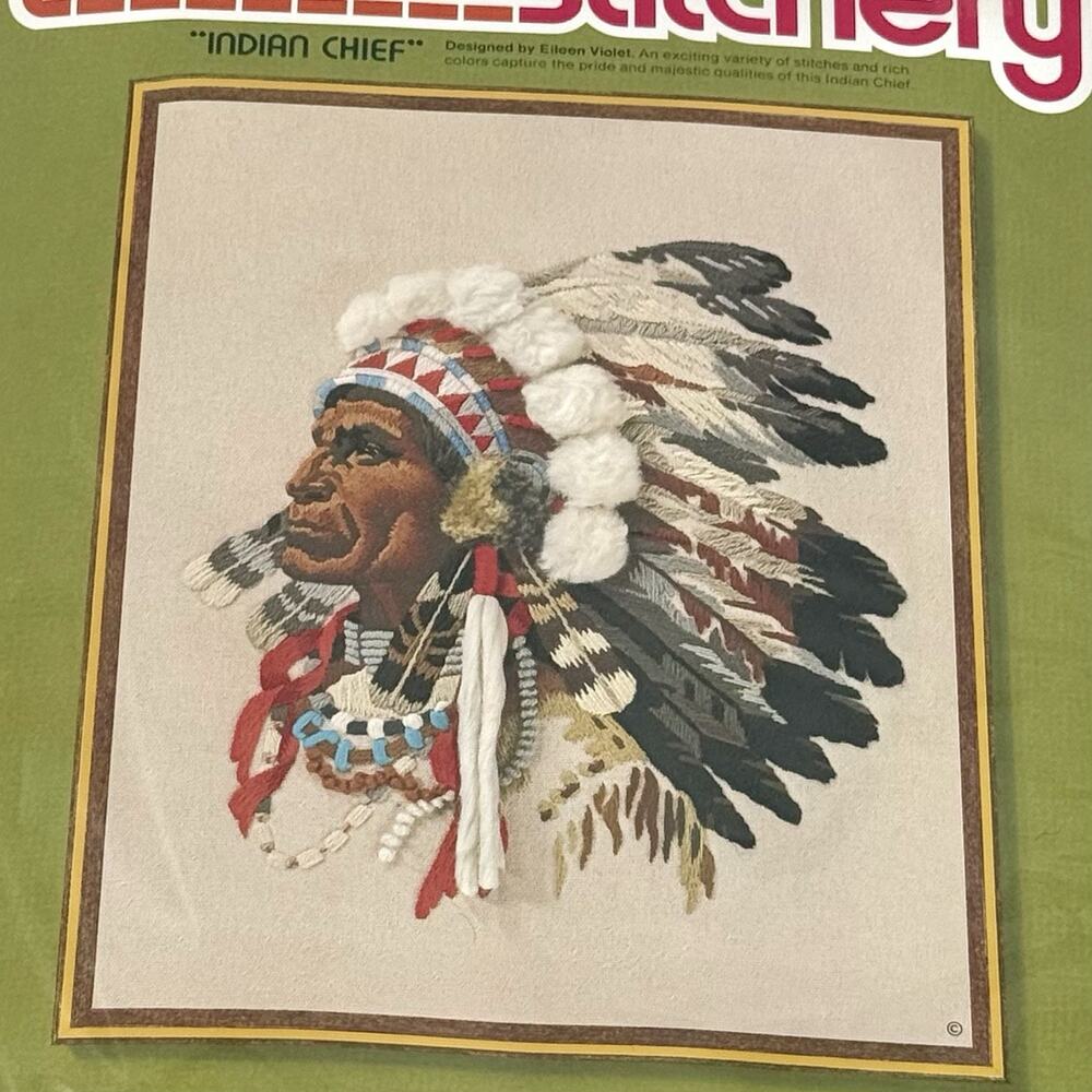 Sunset Stitchery Kit Indian Chief #2220 16”x 20” Vintage 1977 Western American